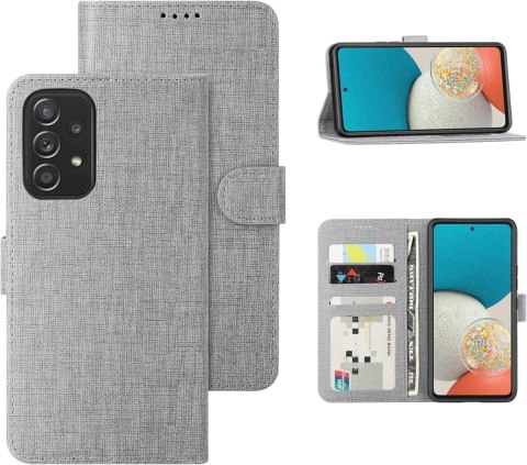 ETUI SAMSUNG GALAXY A53 5G SZARE MATERIAŁOWE ZAMYKANE Z KLAPKĄ OCHRONNE