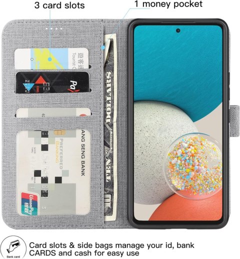 ETUI SAMSUNG GALAXY A53 5G SZARE MATERIAŁOWE ZAMYKANE Z KLAPKĄ OCHRONNE