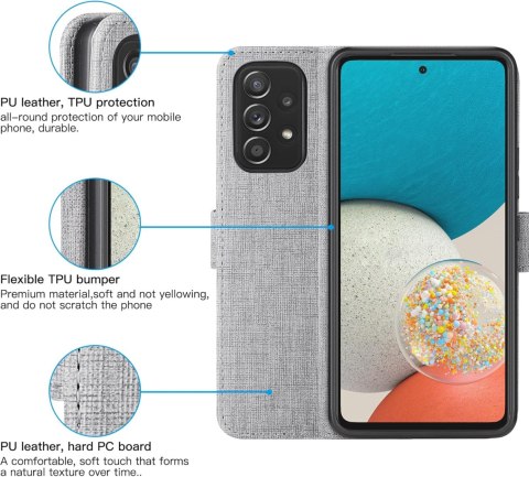 ETUI SAMSUNG GALAXY A53 5G SZARE MATERIAŁOWE ZAMYKANE Z KLAPKĄ OCHRONNE