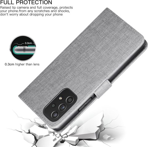 ETUI SAMSUNG GALAXY A53 5G SZARE MATERIAŁOWE ZAMYKANE Z KLAPKĄ OCHRONNE