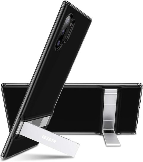 ETUI SAMSUNG GALAXY NOTE 10+ SZARE TRANSPARENTNE Z PODSTAWKĄ SREBRNĄ