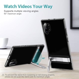 ETUI SAMSUNG GALAXY NOTE 10+ SZARE TRANSPARENTNE Z PODSTAWKĄ SREBRNĄ
