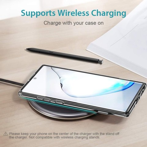 ETUI SAMSUNG GALAXY NOTE 10+ SZARE TRANSPARENTNE Z PODSTAWKĄ SREBRNĄ