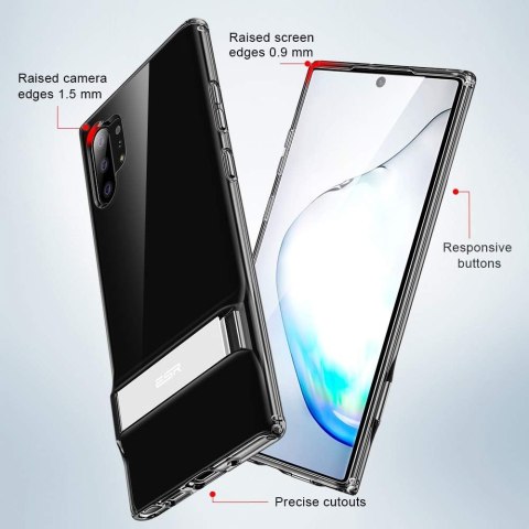 ETUI SAMSUNG GALAXY NOTE 10+ SZARE TRANSPARENTNE Z PODSTAWKĄ SREBRNĄ