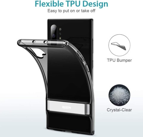 ETUI SAMSUNG GALAXY NOTE 10+ SZARE TRANSPARENTNE Z PODSTAWKĄ SREBRNĄ