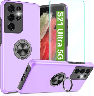 ETUI SAMSUNG GALAXY S21 ULTRA FIOLETOWE Z PIERŚCIENIEM PLECKI TWARDE +FOLIA