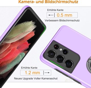 ETUI SAMSUNG GALAXY S21 ULTRA FIOLETOWE Z PIERŚCIENIEM PLECKI TWARDE +FOLIA