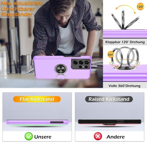 ETUI SAMSUNG GALAXY S21 ULTRA FIOLETOWE Z PIERŚCIENIEM PLECKI TWARDE +FOLIA