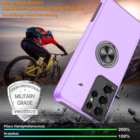 ETUI SAMSUNG GALAXY S21 ULTRA FIOLETOWE Z PIERŚCIENIEM PLECKI TWARDE +FOLIA