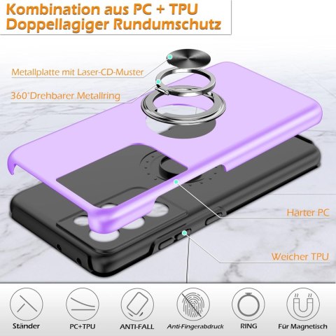ETUI SAMSUNG GALAXY S21 ULTRA FIOLETOWE Z PIERŚCIENIEM PLECKI TWARDE +FOLIA