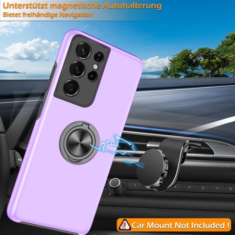 ETUI SAMSUNG GALAXY S21 ULTRA FIOLETOWE Z PIERŚCIENIEM PLECKI TWARDE +FOLIA