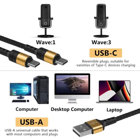 KABEL MIKROFONOWY USB-A DO 2x USB-C CZARNY 200cm Elgato Wave:1, Wave:3 KABEL MIKROFONOWY USB-A DO 2x USB-C CZARNY 200cm Elgato Wave:1, Wave:3