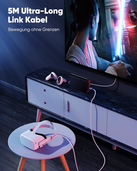KABEL USB 3.0 USB-C OCULUS QUEST 1/2/PC/ STEAM VR 5 Gbit/s BIAŁY 5m