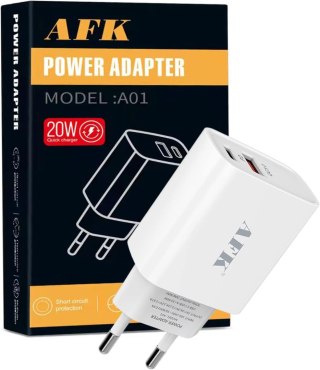 ŁADOWARKA SIECIOWA UNIWERSALNA SZYBKA 2 PORTY USB-C USB-A PD 3.0 BIAŁA 20W