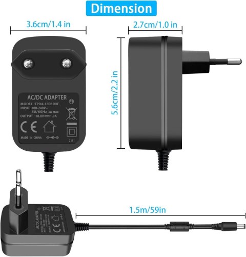 ZASILACZ ŁADOWARKA UNIWERSALNA 18V 1A DC 5,5x2.1mm WENTYLATOR GŁOŚNIK RADIO ZASILACZ ŁADOWARKA UNIWERSALNA 18V 1A DC 5,5x2.1mm WENTYLATOR GŁOŚNIK RADIO