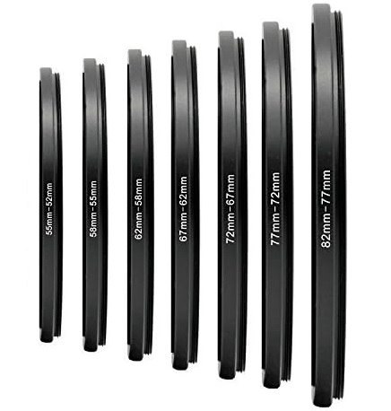 ZESTAW 7x ADAPTER OBIEKTYWU REDUKCJA FILTROWA 82/77/72/67/62/58/55/52 ZESTAW 7x ADAPTER OBIEKTYWU REDUKCJA FILTROWA 82/77/72/67/62/58/55/52