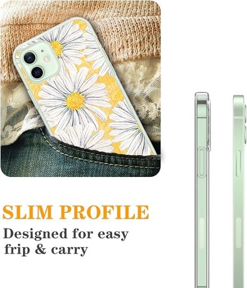 ETUI APPLE IPHONE 12 MINI ŻÓŁTE STOKROTKA BIAŁY KWIATEK WYSOKA OCHRONA
