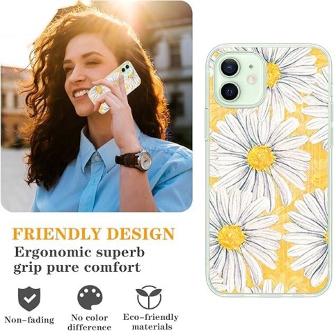 ETUI APPLE IPHONE 12 MINI ŻÓŁTE STOKROTKA BIAŁY KWIATEK WYSOKA OCHRONA