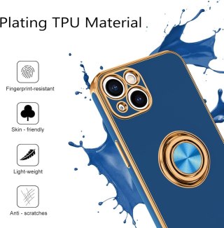 ETUI APPLE IPHONE 13 GRANATOWE ZŁOTA RAMKA PIERŚCIEŃ WYTRZYMAŁE OCHRONNE