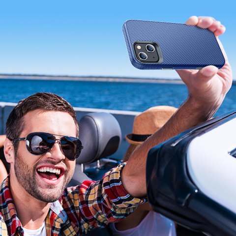 ETUI APPLE IPHONE 14/ 13 CIEMNE GRANATOWE WYTŁACZANY WZRÓR WYSOKA OCHRONA