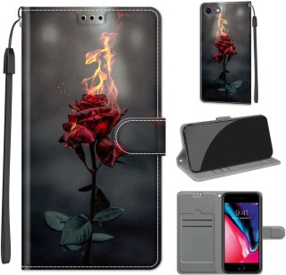 ETUI APPLE IPHONE SE 2022 / 2020 RÓŻA OGIEŃ ZAMYKANE Z KLAPKĄ WYTRZYMAŁE