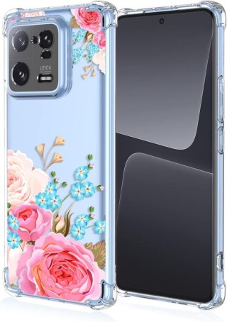 ETUI XIAOMI 13 PRO PRZEZROCZYSTE KOLOROWE KWIATY RÓŻOWE NIEBIESKIE SOLIDNE