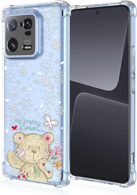 ETUI XIAOMI 13 PRO PRZEZROCZYSTE MIŚ BIAŁ WYTŁACZANE KWIATKI UROCZE SŁODKIE
