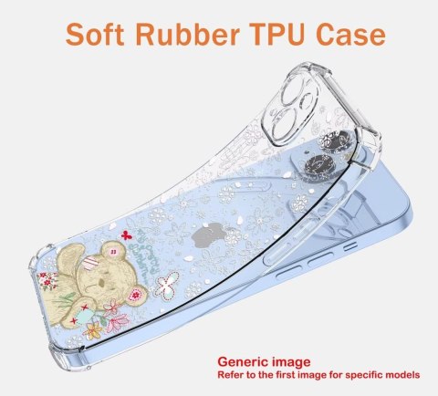 ETUI XIAOMI 13 PRO PRZEZROCZYSTE MIŚ BIAŁ WYTŁACZANE KWIATKI UROCZE SŁODKIE
