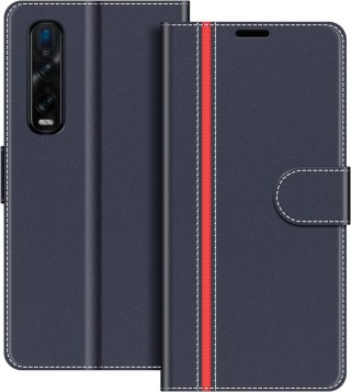 ETUI OOPO FIND X2 PRO GRANATOWE CZERWONY PASEK ZAMYKANE Z KLAPKĄ SOLIDNE