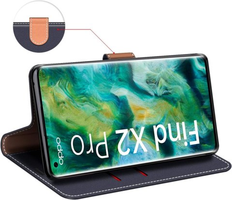 ETUI OOPO FIND X2 PRO GRANATOWE CZERWONY PASEK ZAMYKANE Z KLAPKĄ SOLIDNE