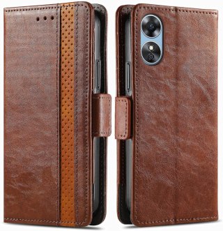 ETUI OPPO A17 BRĄZOWE ZAMYKANE Z KLAPKĄ WYSOKA OCHRONA MIEJSCE NA KARTY