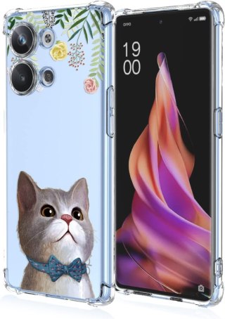 ETUI OPPO RENO9 PRO PRZEZROCZYSTE KOT KOLOROWE KWIATKI WYTRZYMAŁE SOLIDNE