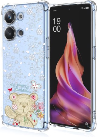 ETUI OPPO RENO9 PRZEZROCZYSTE MIŚ WYTŁACZANE BIAŁE KWIATKI WYSOKA OCHRONA