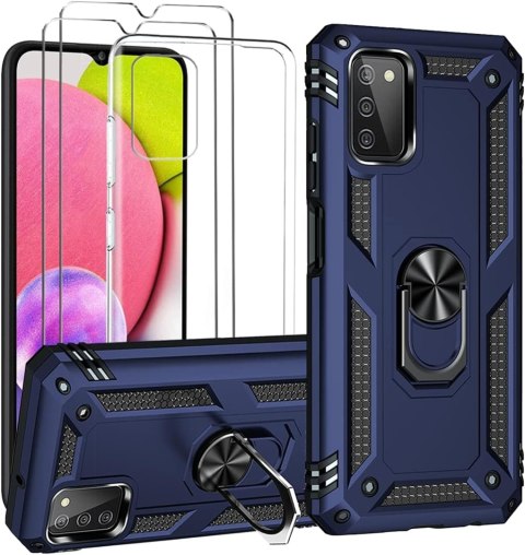 ETUI SAMSUNG GALAXY A03s PANCERNE NIEBIESKIE + PRZEZROCZYSTE + 2x SZKŁO