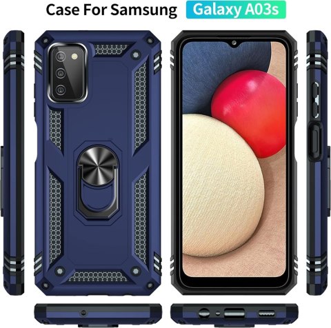 ETUI SAMSUNG GALAXY A03s PANCERNE NIEBIESKIE + PRZEZROCZYSTE + 2x SZKŁO