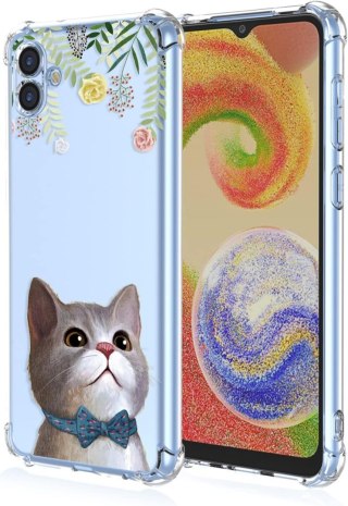 ETUI SAMSUNG GALAXY A04 PRZEZROCZYSTE KOT KOLOROWE KWIATY SŁODKIE UROCZE