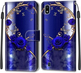 ETUI SAMSUNG GALAXY A10 / M10 FIOLETOWE RÓŻA ZAMYKANE Z KLAPKĄ ZŁOTY MOTYL