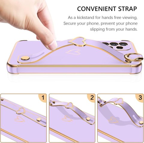 ETUI SAMSUNG GALAXY A13 4G FIOLETOWE ZŁOTA RAMKA SERDUSZKO UCHWYT +SMYCZ