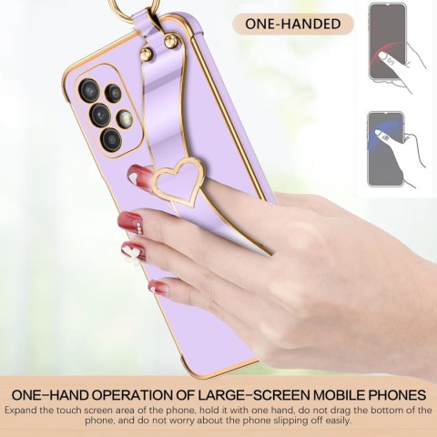 ETUI SAMSUNG GALAXY A13 4G FIOLETOWE ZŁOTA RAMKA SERDUSZKO UCHWYT +SMYCZ