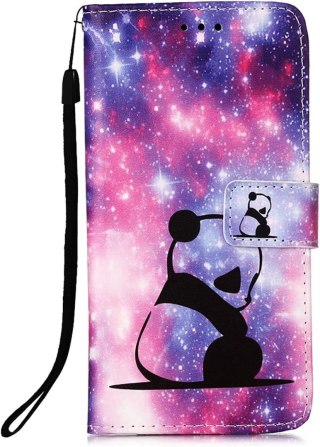 ETUI SAMSUNG GALAXY A32 5G FIOLETOWO RÓŻOWE GALAXY PANDA Z KLAPKĄ OCHRONNE