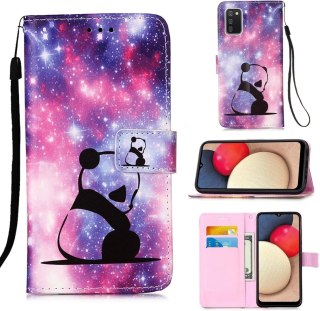 ETUI SAMSUNG GALAXY A32 5G FIOLETOWO RÓŻOWE GALAXY PANDA Z KLAPKĄ OCHRONNE