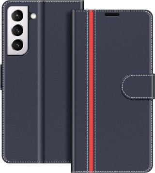 ETUI SAMSUNG GALAXY S21 GRANATOWE CZERWONY PASEK ZAMYKANE Z KLAPKĄ