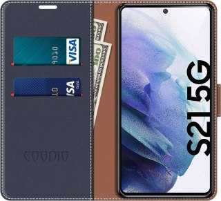 ETUI SAMSUNG GALAXY S21 GRANATOWE CZERWONY PASEK ZAMYKANE Z KLAPKĄ