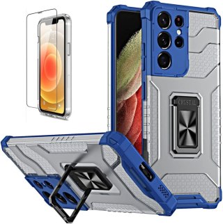 ETUI SAMSUNG GALAXY S21 ULTRA NIEBIESKIE PRZESZROCZYSTE PANCERNE + FOLIA