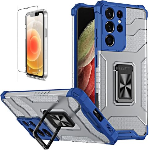 ETUI SAMSUNG GALAXY S21 ULTRA NIEBIESKIE PRZESZROCZYSTE PANCERNE + FOLIA