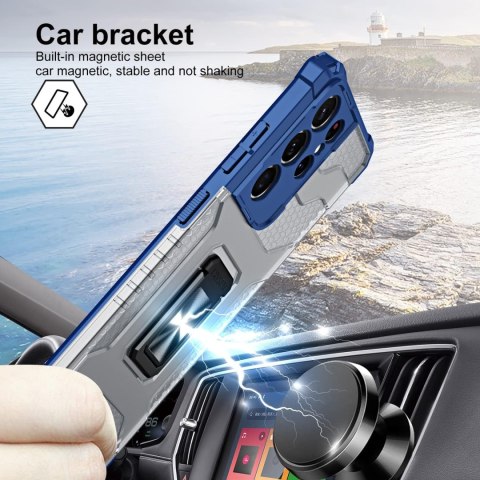 ETUI SAMSUNG GALAXY S21 ULTRA NIEBIESKIE PRZESZROCZYSTE PANCERNE + FOLIA