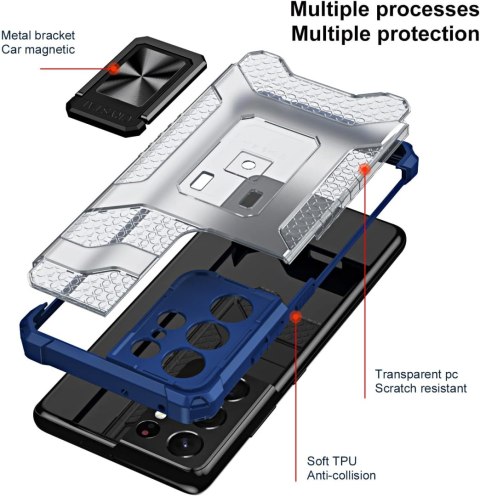 ETUI SAMSUNG GALAXY S21 ULTRA NIEBIESKIE PRZESZROCZYSTE PANCERNE + FOLIA