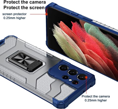 ETUI SAMSUNG GALAXY S21 ULTRA NIEBIESKIE PRZESZROCZYSTE PANCERNE + FOLIA