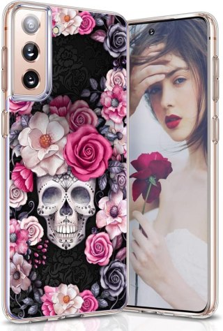 ETUI SAMSUNG GALAXY S22 CIEMNE RÓŻOWE KWIATY CZASZKA WYSOKA OCHRONA SOLIDNE