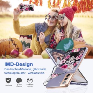 ETUI SAMSUNG GALAXY S22 CIEMNE RÓŻOWE KWIATY CZASZKA WYSOKA OCHRONA SOLIDNE